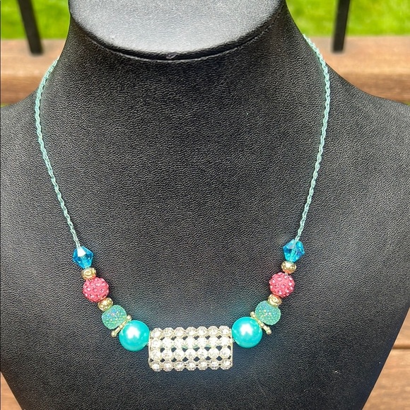 Unique Colorful Beaded Girls Kids Pink & Blue Necklace – Boho Glam Style - Picture 1 of 5